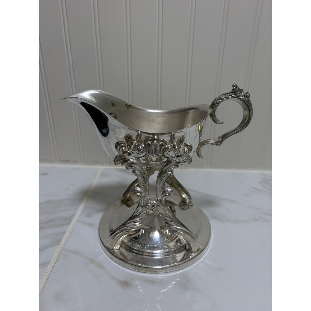 FB Rogers Silver Co. Silver Plate Gravy Boat on Heating Stand